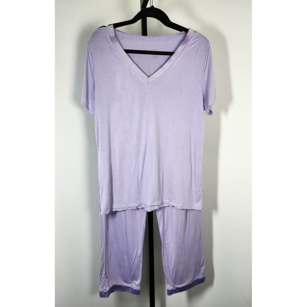 Wiwi Soft Pajama Set Short Sleeve Bamboo Sleepwear Lightweight - Purple - Large